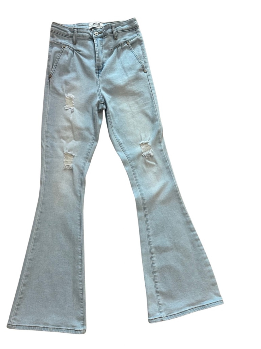ANGEL Light Wash Flare Jeans Size 9 Distressed High Rise Stretch Y2K Boho